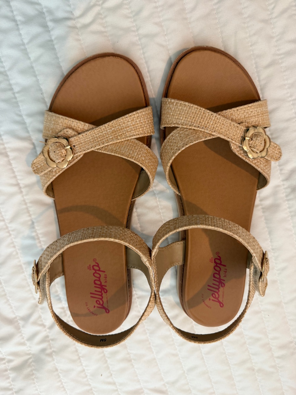 Jellypop Tan Woven Floral Buckle Women's Sandals